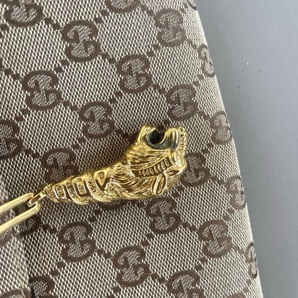 Gucci GG Canvas Tan Tiger Charm Jackie Gold Chain Shoulder Bag Tom Ford Era - Picture 13 of 16